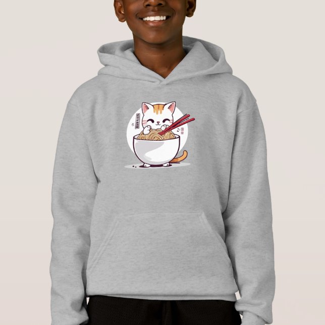 Camiseta Ramen Cat Comendo Noodles Design T Shirt (Frente)