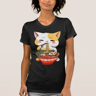 Camiseta Ramen Cat Comendo Noodles Kawaii Anime Merch Gift