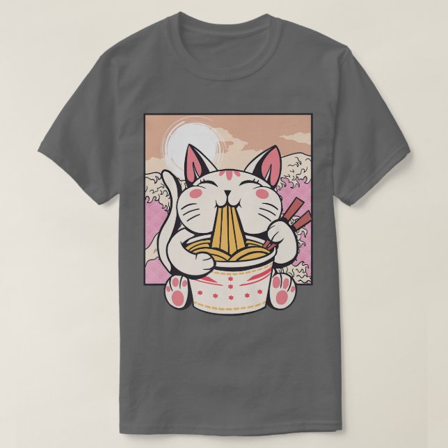Camiseta Ramen Cat Japonês Anime Kawaii Cute Coreano (Frente do Design)