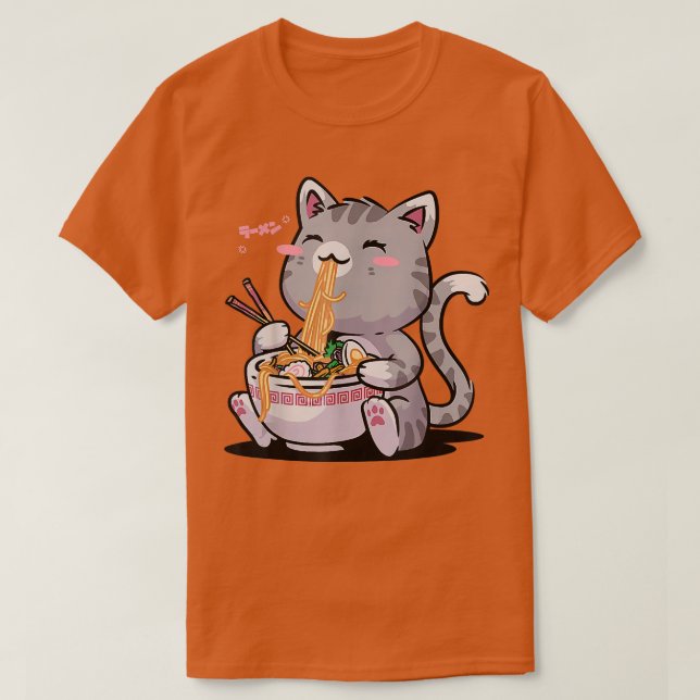 Camiseta Ramen Cat Kawaii Anime Comida Japonês Presente Par (Frente do Design)