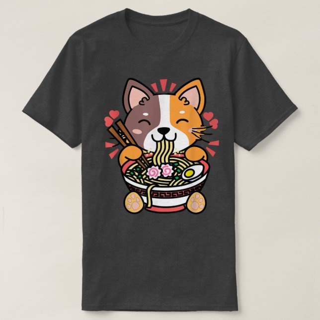 Camiseta Ramen Cat Kawaii Anime Comida Japonês Presente Par (Frente do Design)