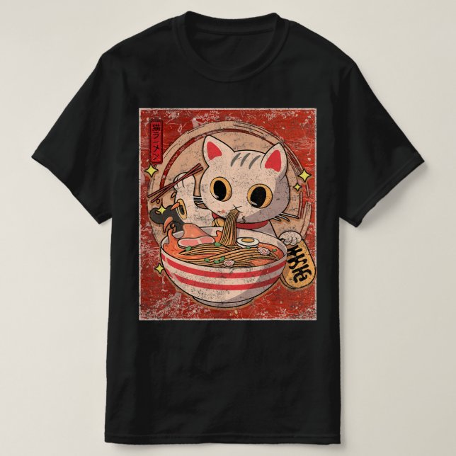 Camiseta Ramen Cat Kawaii Anime Comida Japonesa Oferece Rap (Frente do Design)