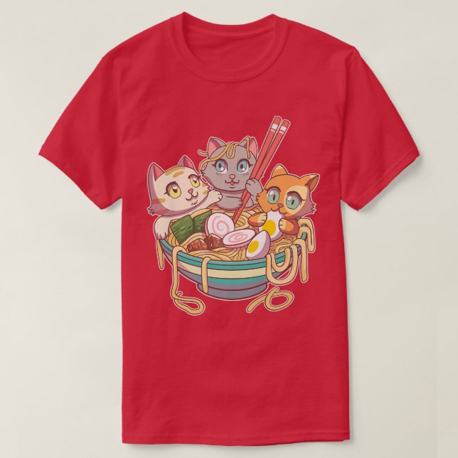 Camiseta Ramen Cat Kawaii Fan Anime Japonês Noodles Asia L (Frente do Design)