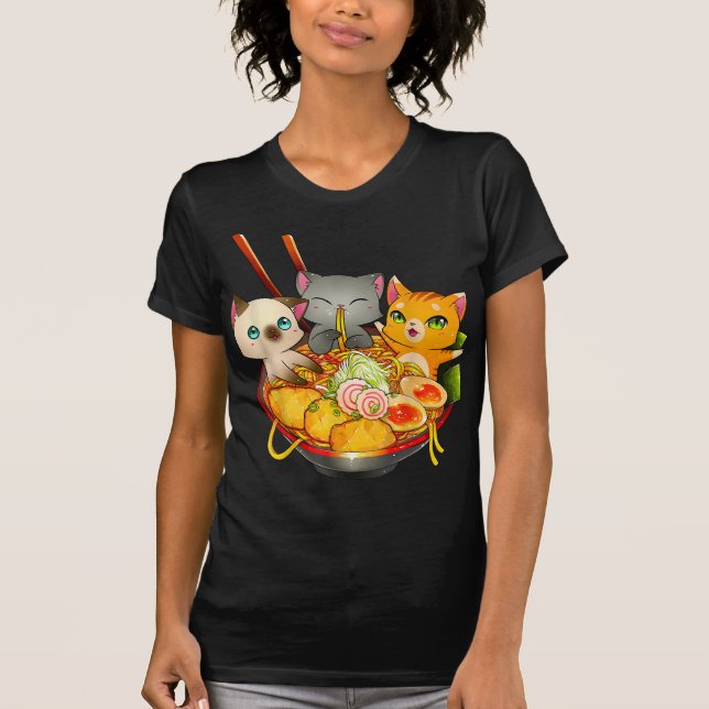 Camiseta Ramen Cat Kawaii Neko Anime Otaku Cats Japanese (Frente)