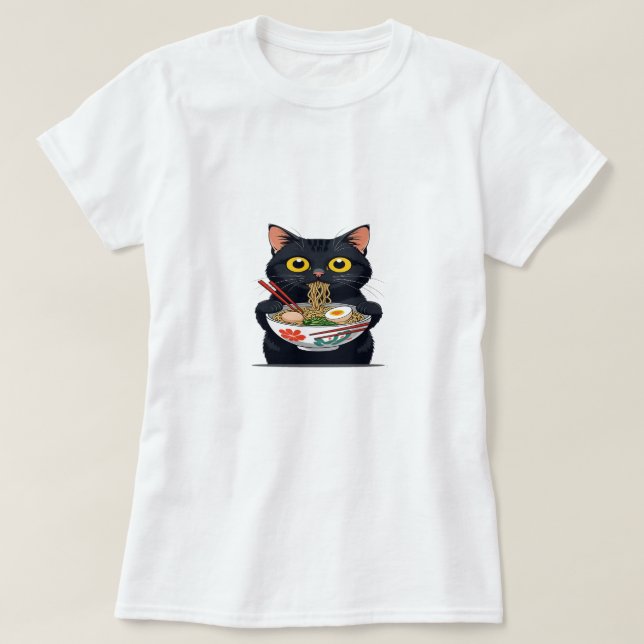 Camiseta Ramen Cat – Kawaii Noodle Lover Tee (Frente do Design)