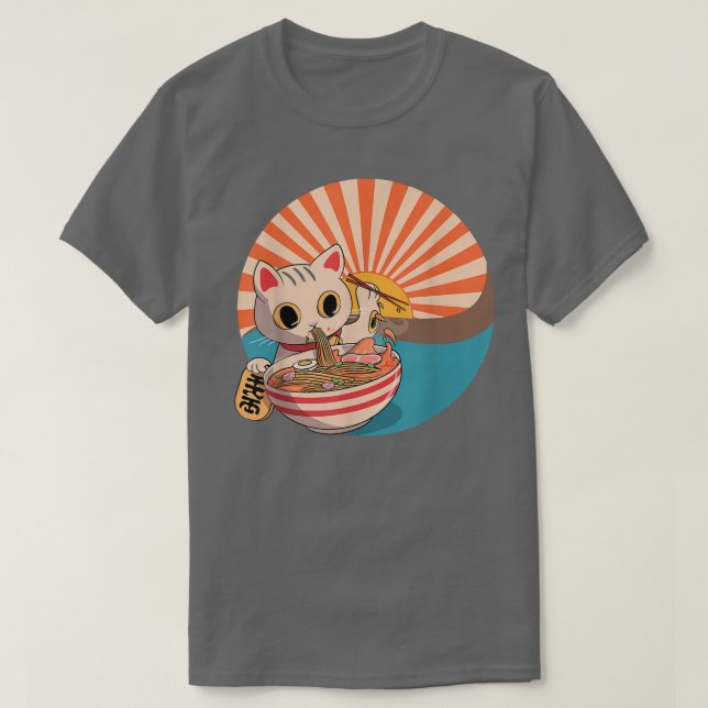 Camiseta Ramen Cat T-shirt, anime japonês Kawaii, T-Sh (Frente do Design)