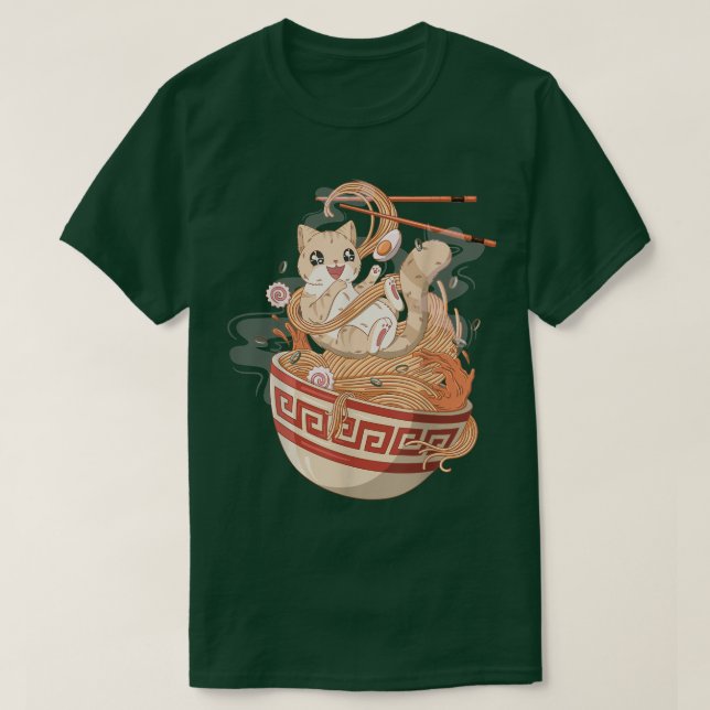 Camiseta Ramen comendo gato-de-gato  (Frente do Design)
