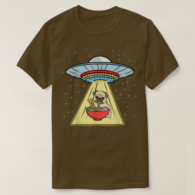 Camiseta Ramen Comendo Pug De Rapto Ufo (Frente do Design)