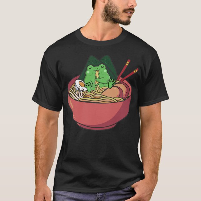 Camiseta Râmen de comer Sapo cômodo macarrão japonês fungo (Frente)