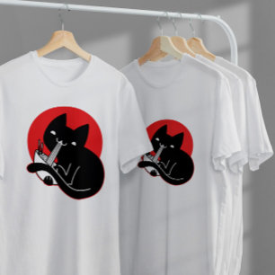 Camiseta Ramen de comida de gato preto