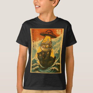 Camiseta Ramen de Gato Anime Japonês Divertido Ufo Homens M