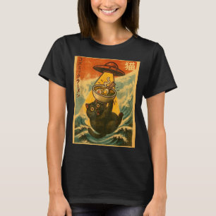 Camiseta Ramen de Gato Divertido Anime Japonês Ufo Homens M