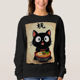 Camiseta Ramen de Gato Preto Cinto - Arte do Boco Japonês K