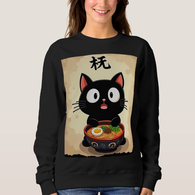 Camiseta Ramen de Gato Preto Cinto - Arte do Boco Japonês K (Frente)