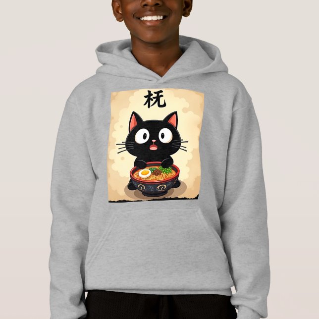Camiseta Ramen de Gato Preto Cinto - Arte do Boco Japonês K (Frente)