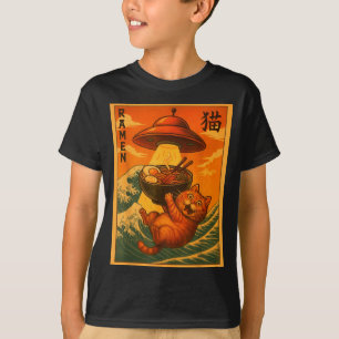 Camiseta Ramen de Gato Ufo Anime Japonês Divertido Homens M