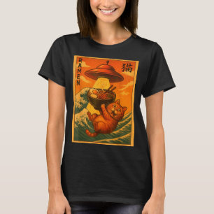 Camiseta Ramen de Gato Ufo Anime Japonês Engraçado Homens M