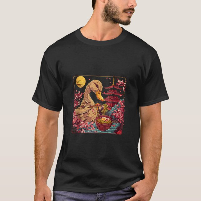 Camiseta Ramen de Pato Kawaii Torre Pagode Flores de Sakura (Frente)
