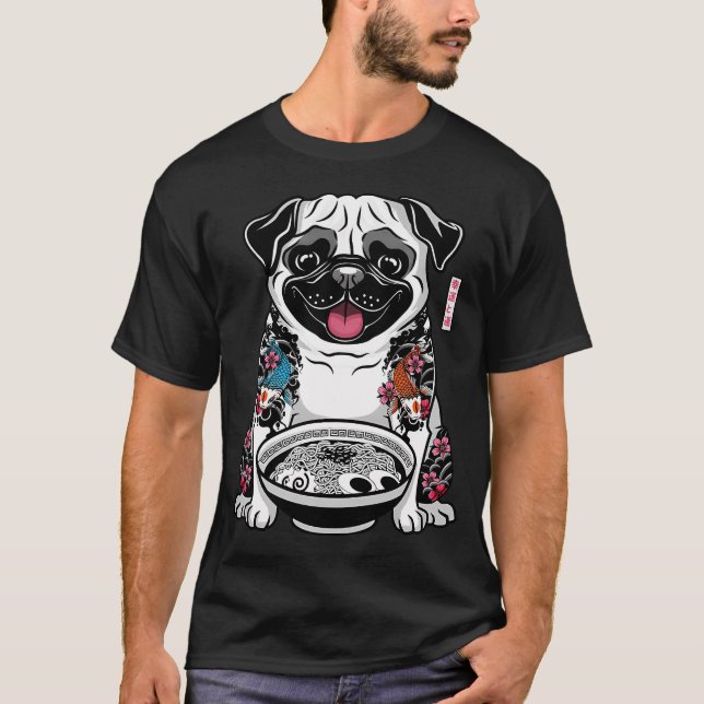 Camiseta Ramen de pug com tatuagem japonesa (Frente)