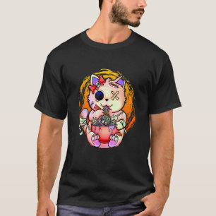 Camiseta Ramen De Ramen Comendo Gato Assustador De Gótico P