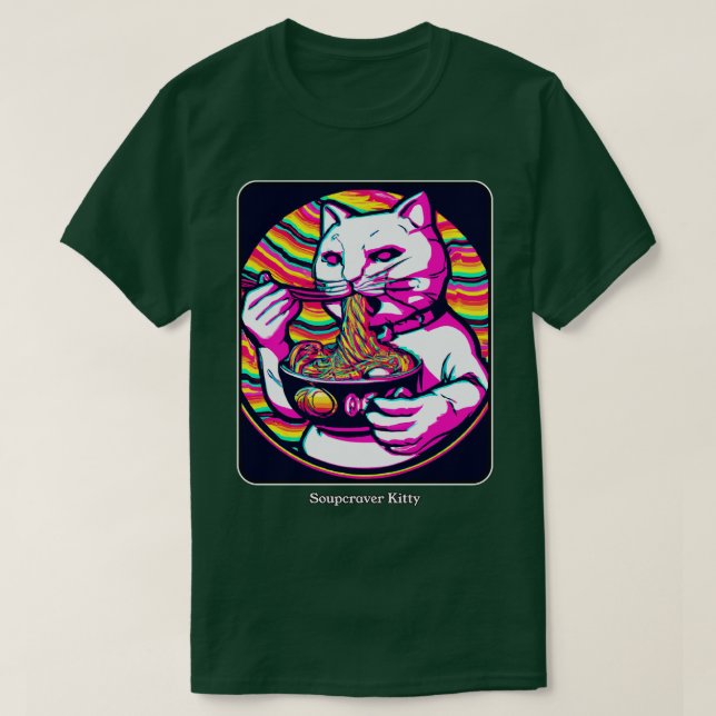 Camiseta Ramen-de-sopa-castanha comendo gato (Frente do Design)