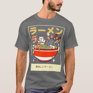 Camiseta Ramen E Gatos Comendo Noodles Anime Japonês Kawai