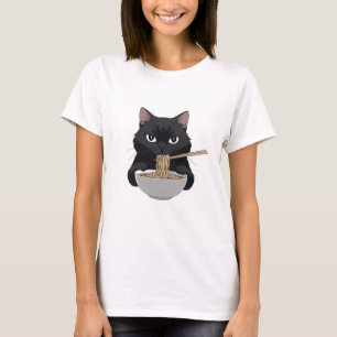 Camiseta Râmen Engraçado por Gatos Negros - Foto de Animes