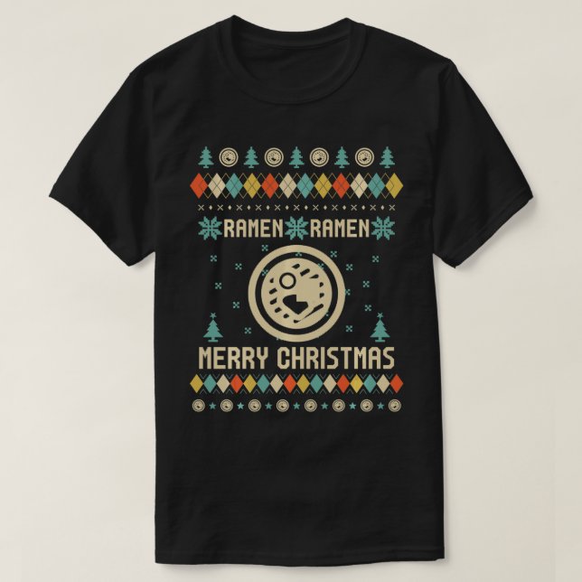 Camiseta RAMEN Funny Ugly Christmas Sweater Retro (Frente do Design)