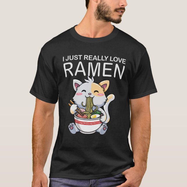 Camiseta Ramen Gata Animação Kawaii Comida Japonesa Como No (Frente)