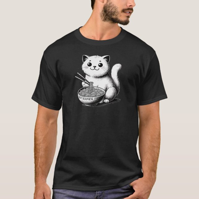 Camiseta Ramen Gatinho Delight - Cozy Cat Come Noodles TSQ (Frente)