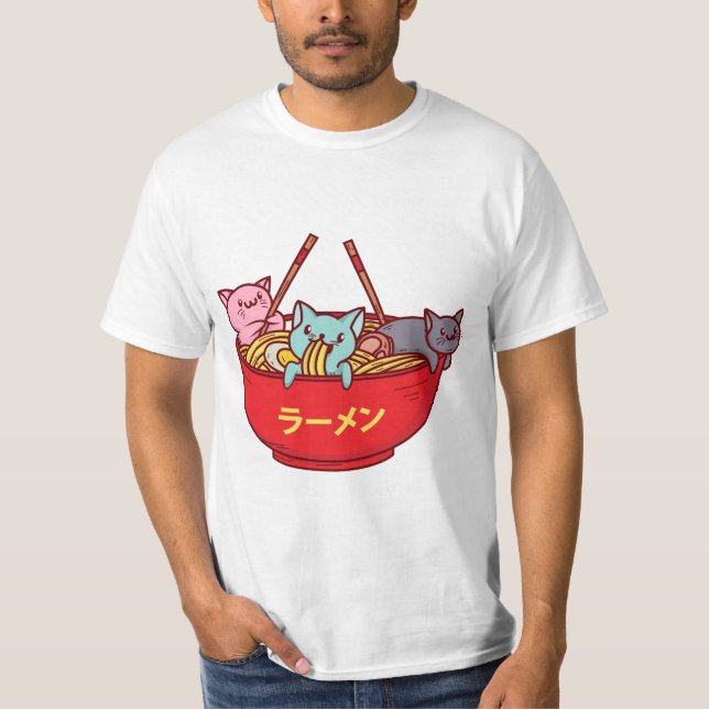 Camiseta Ramen japoneses adoráveis engraçados do gato do (Frente)