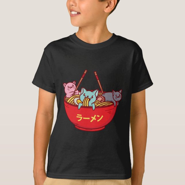 Camiseta Ramen japoneses adoráveis engraçados do gato do (Frente)