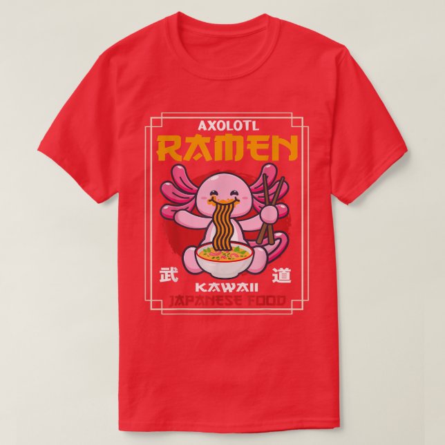 Camiseta Ramen Kawaii Axolotl comendo macarrões Comida japo (Frente do Design)