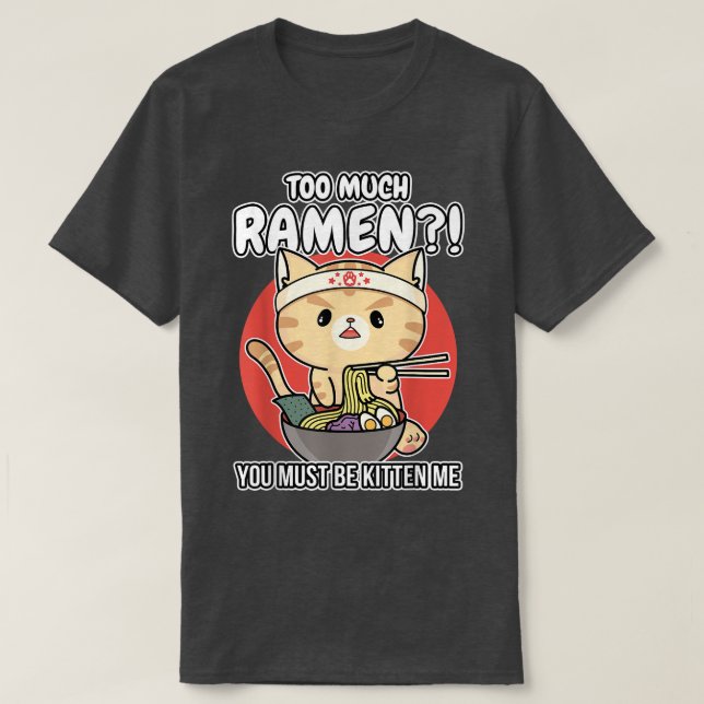 Camiseta Ramen - Kitten Comendo Ramen Noodles (Frente do Design)