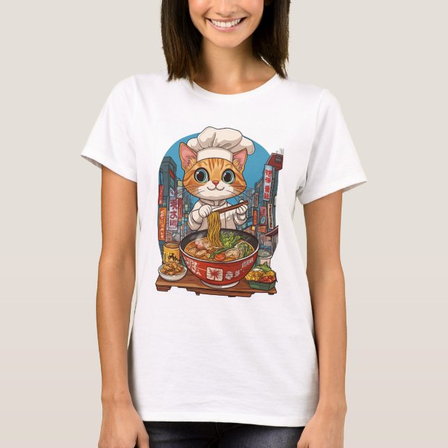 Camiseta Ramen Neko � Comida Anime Gato Chef Divertido (Frente)