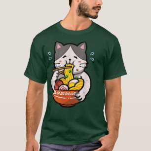 Camiseta Ramen Noodle Chopsticks Gordura Gato Kawaii Japane