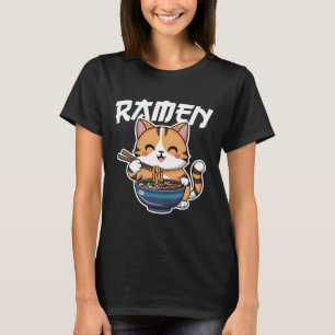 Camiseta Ramen Noodle Neko Cat Japonês Kawaii Manga Anime