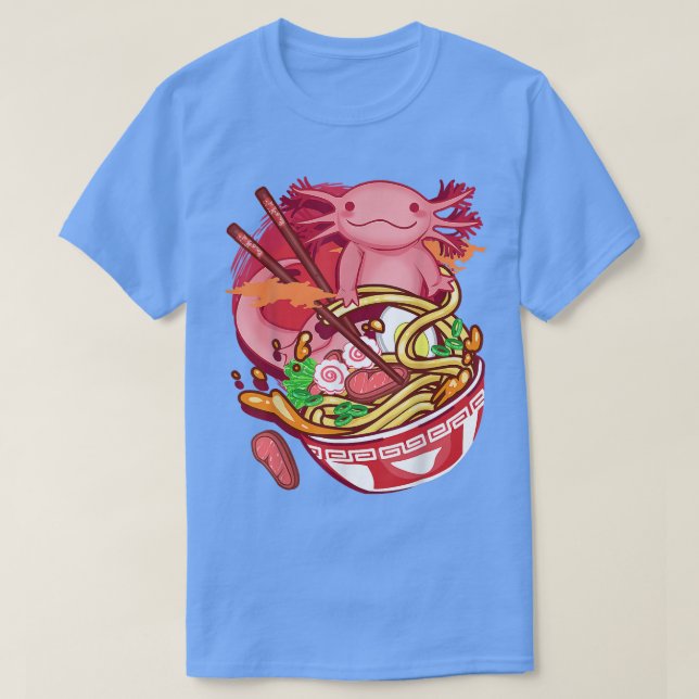 Camiseta Ramen Noodles Axolotl Anime Otaku Comida Japonês G (Frente do Design)