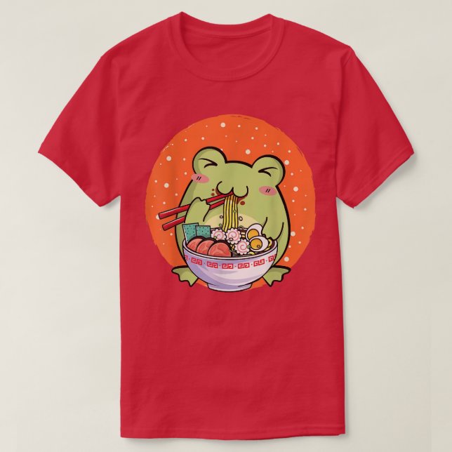 Camiseta Ramen Sapo Kawaii Sapo Comendo Ramen Sapo Noodle L (Frente do Design)