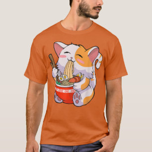 Camiseta Ramen Shirt Cat Comendo Noodles Comida Japonês Ani