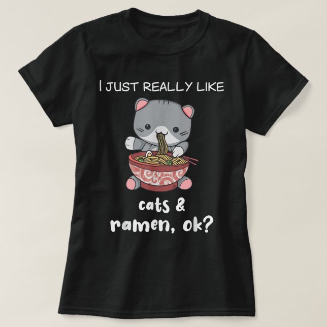 Camiseta Ramen Shirt Cats and Ramen Cat Lover Japonês Rame (Frente do Design)
