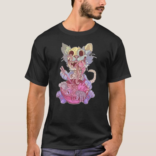 Camiseta Ramen Shirt Pastel Goth Kawaii Weird Cat Eating Ra (Frente)