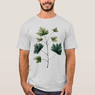Camiseta Ramo de Folhas de Bordo Verde Elegante Arte