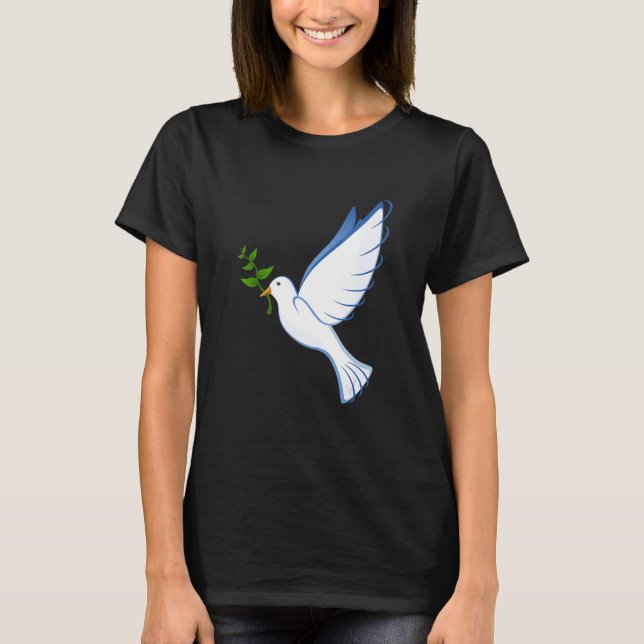 Camiseta Ramo de Oliveira Voador da Paz Símbolo Asas Pombo  (Frente)