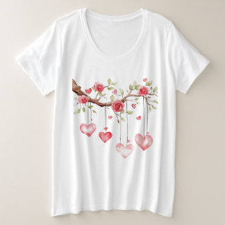 Camiseta Ramo de Rosas Cor-de-Rosa em Aquarela com Corações
