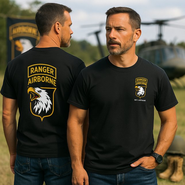 Camiseta Ranger Airborne Screaming Eagles Personalized (101st Airborne Ranger Personalized Black T-Shirt)