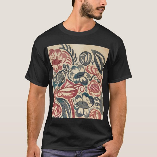 Camiseta raoul dufy flores vermelha e azul (Frente)