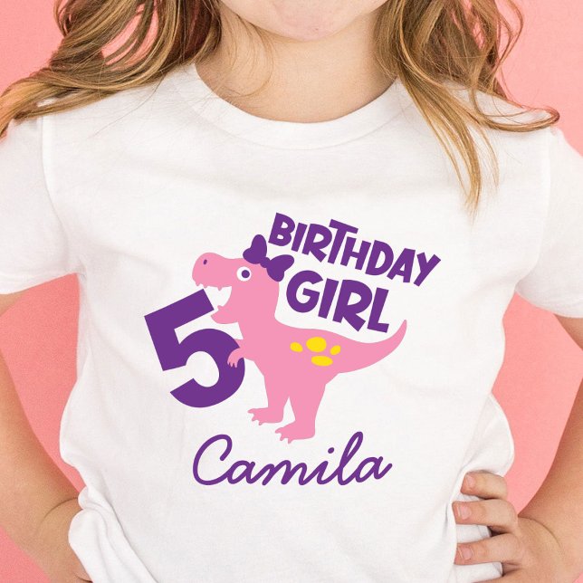 Camiseta Rapariga 5 Birthday Dinossauro Personalizado Camis (Criador carregado)