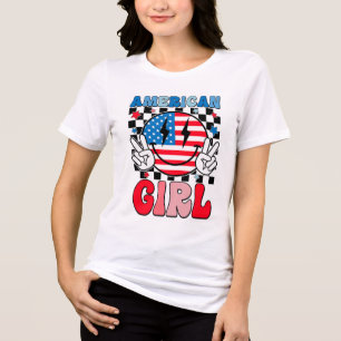 Camiseta Rapariga Americana: Estrelas, Stripes e Sorrisos