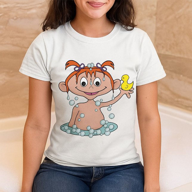 Camiseta Rapariga Bath Time Divertida com Pato de Borracha  (Criador carregado)